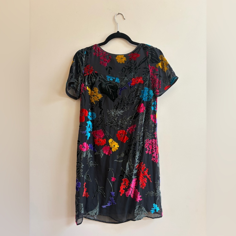 Anthropologie Maeve Alisa Burnout Velvet Tee Dress, Short Black Multicolor Dress